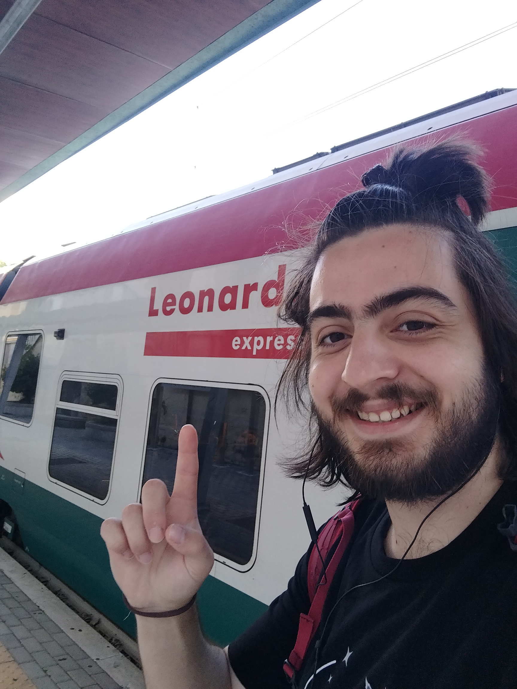 Green train from afar